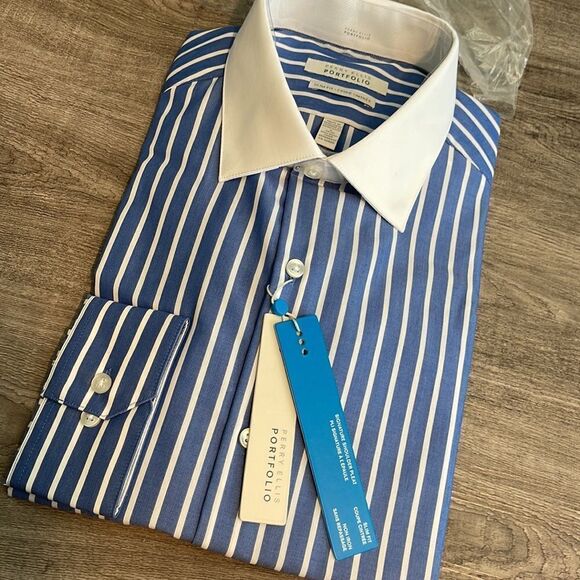 Perry Ellis Non Iron Dress Shirt-BLUE-16 34/35 - Picture 3 of 4